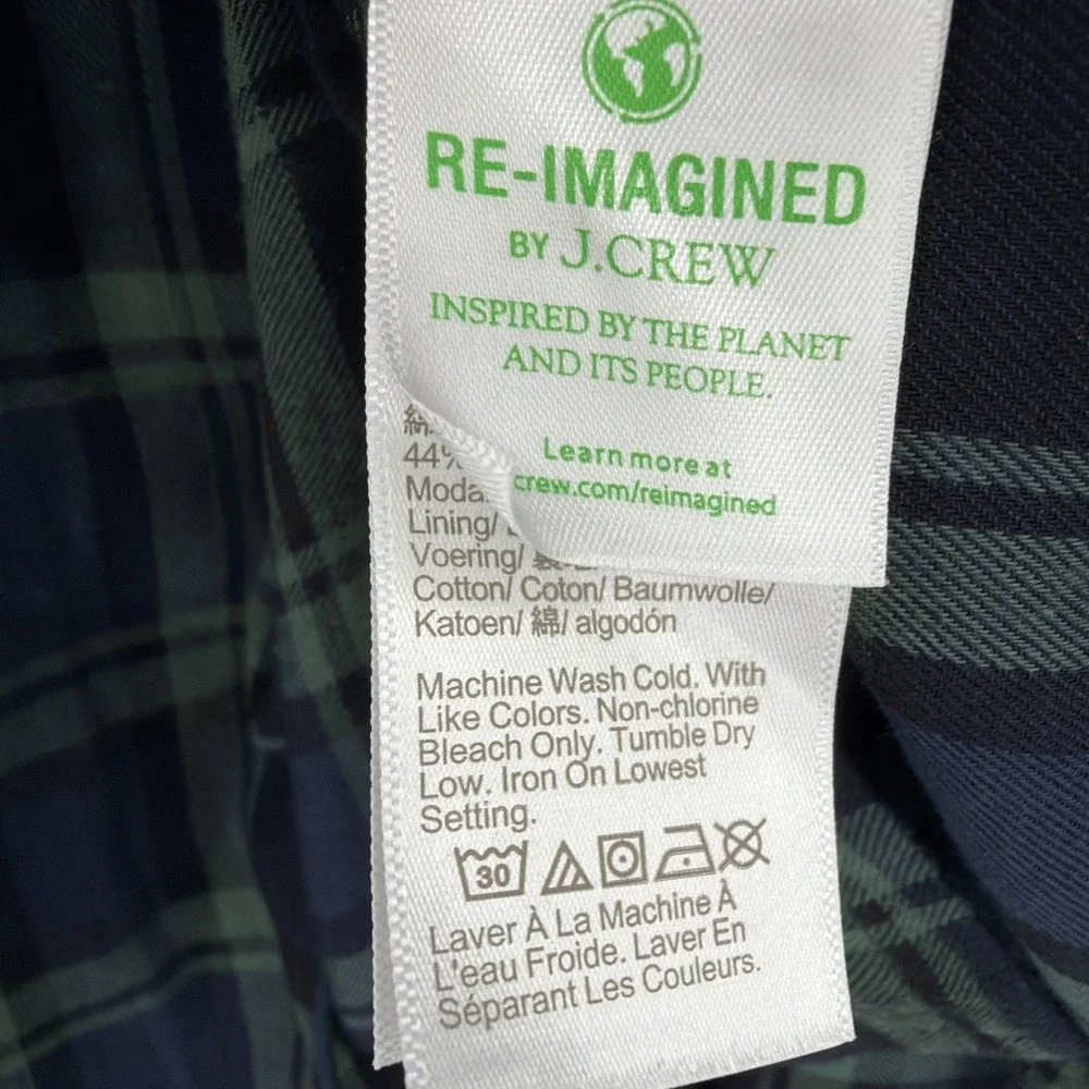 J.Crew $118 Flannel Sz XL Tartan Black watch Plaid Navy Green pajama Set NWT